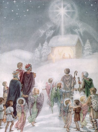 Een kerstkaart van een aquarel door Daphne Allan